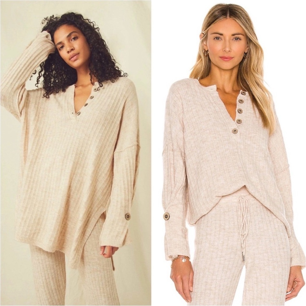 Intimately Free People Around the Clock Tunic Sweater Heathered Beige Large